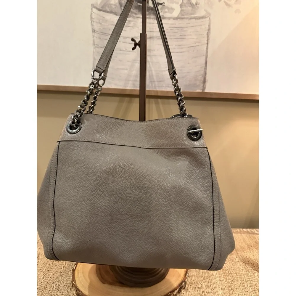 COACH Edie Grey Pebbled Leather Turnlock Shoulder Hand Bag Purse 3‎ Compartment - Picture 6 of 14